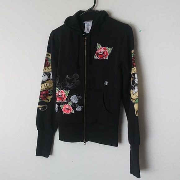 Disney Resort Black Multicolor Mickey Mouse Floral Decal hoodie size Small - Picture 3 of 11